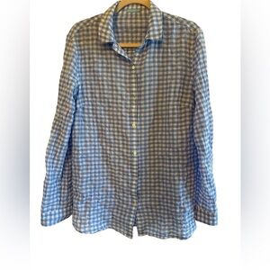 J. McLaughlin Blue and White Gingham Seersucker Women’s Shirt M